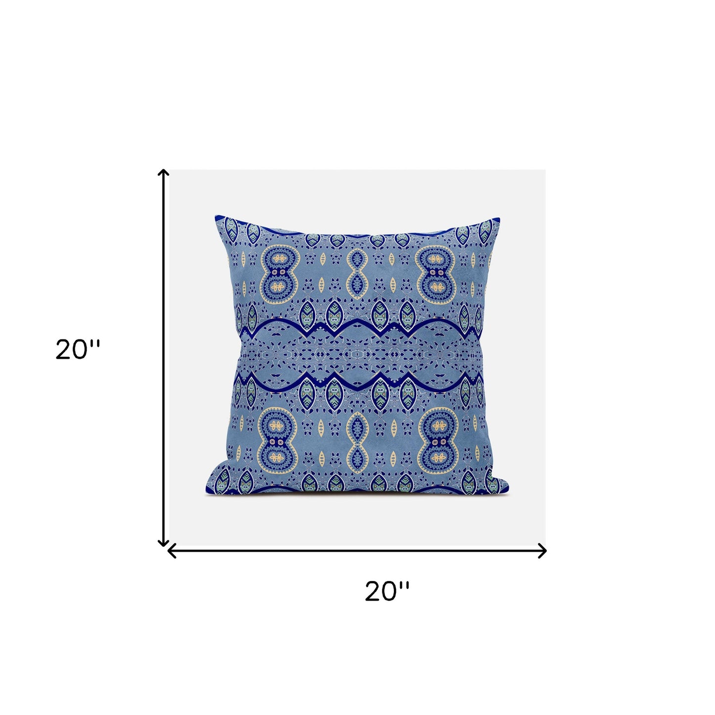 20" X 20" Blue and Yellow Broadcloth Paisley Zippered Pillow