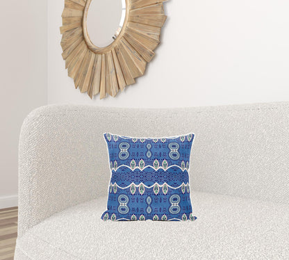16" X 16" Blue and White Broadcloth Paisley Zippered Pillow