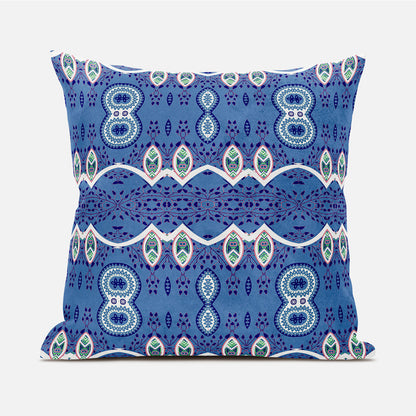 16" X 16" Blue and White Broadcloth Paisley Zippered Pillow