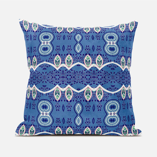 20" X 20" Blue and White Broadcloth Paisley Zippered Pillow