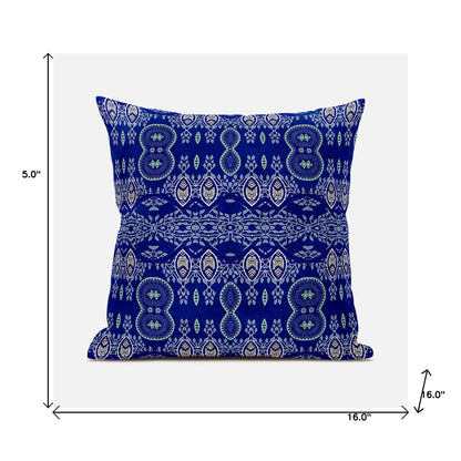 16" X 16" Navy Blue Broadcloth Paisley Zippered Pillow