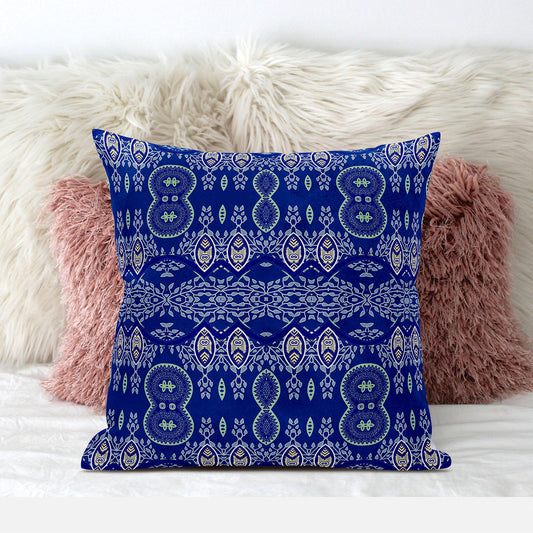 18" X 18" Blue and Yellow Broadcloth Paisley Zippered Pillow
