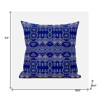20" X 20" Navy Blue Broadcloth Paisley Zippered Pillow