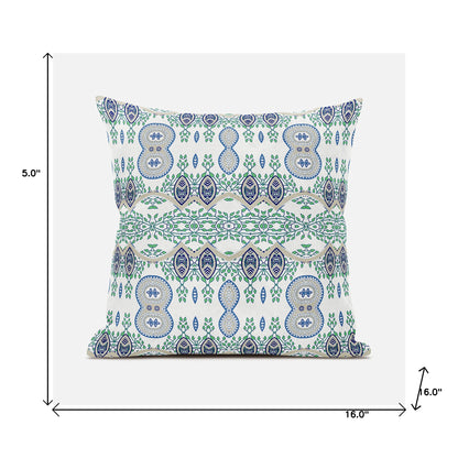 16" X 16" Blue and Off White Broadcloth Paisley Zippered Pillow