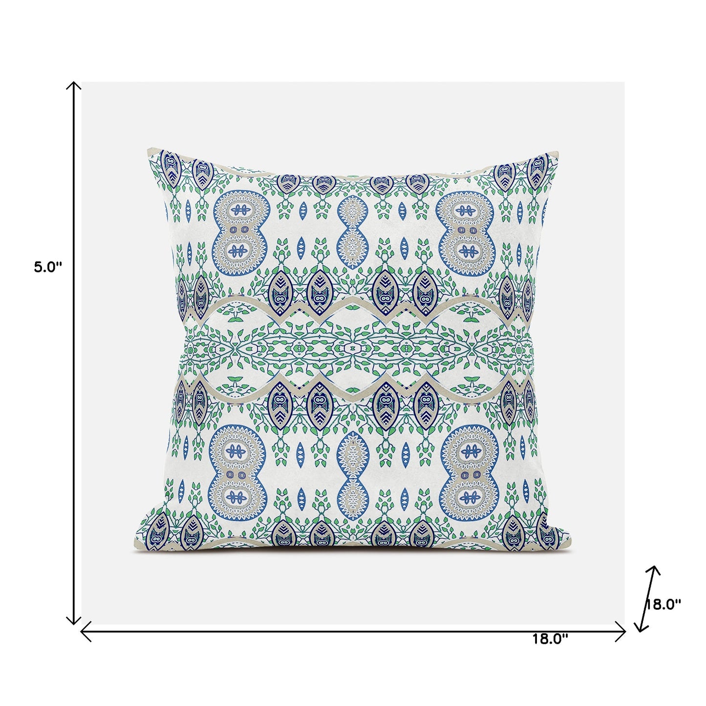 18" X 18" Blue and Off White Broadcloth Paisley Zippered Pillow