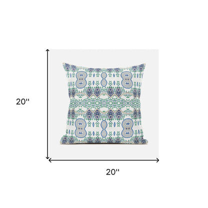 20" X 20" Blue and Off White Broadcloth Paisley Zippered Pillow