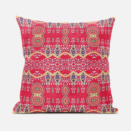 20" X 20" Red and White Broadcloth Paisley Zippered Pillow