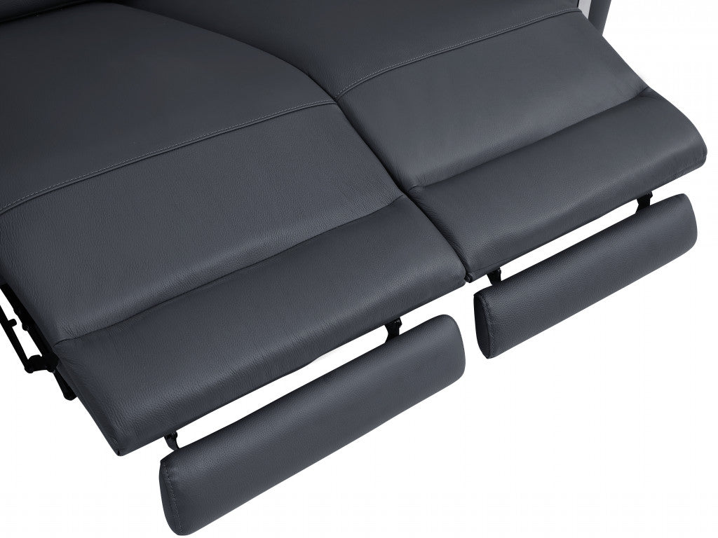 83" Dark Gray And Silver Italian Leather Reclining USB Sofa