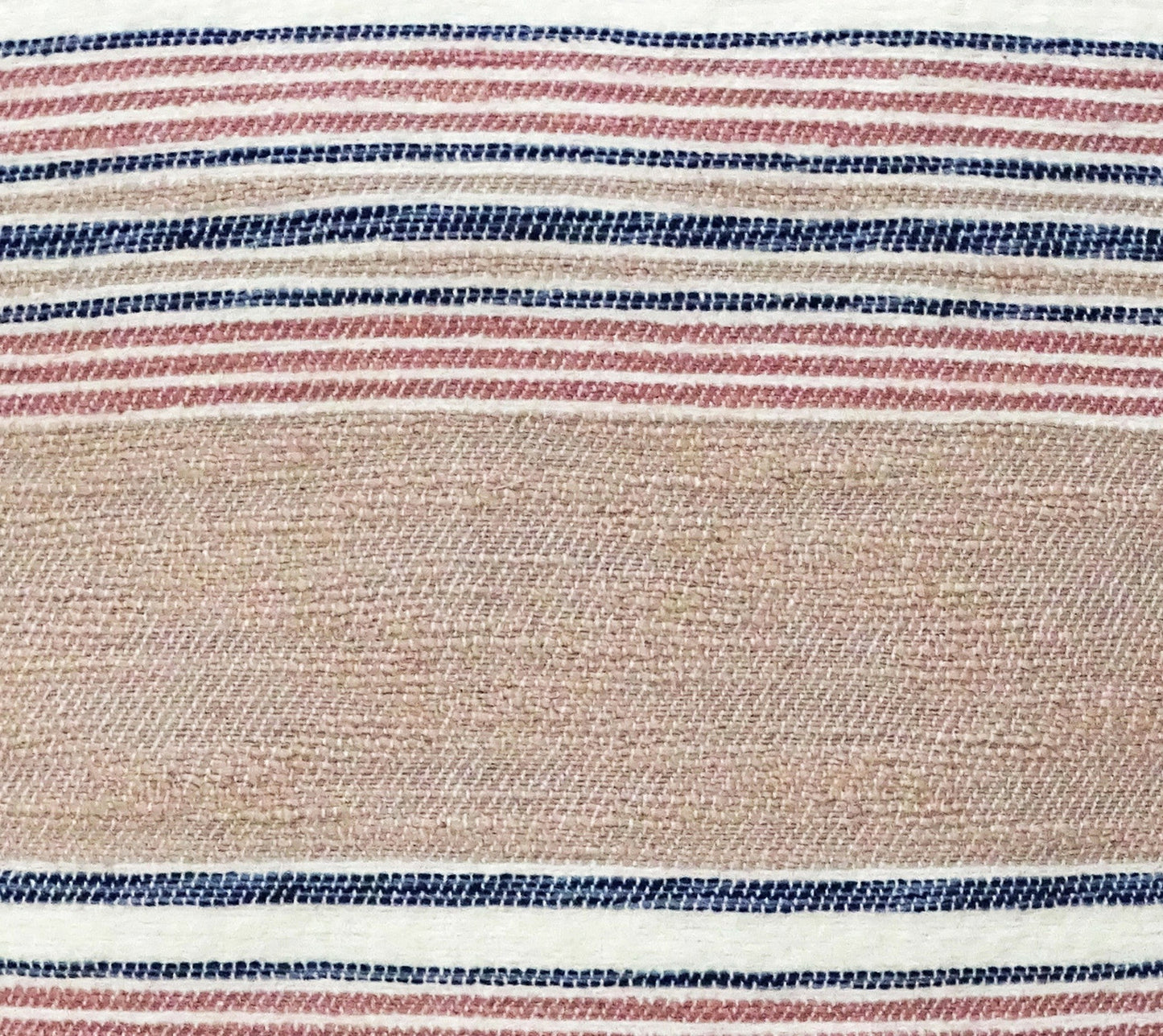22" X 22" Blue And Tan Striped Handmade Throw Pillow With Tassels