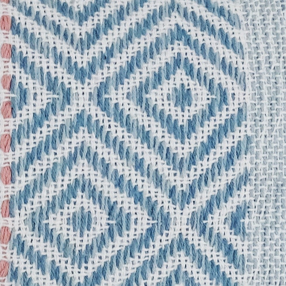 14" X 24" Blue And Pink Ribbed Zippered Handmade Cotton Blend Throw Pillow With Tassels