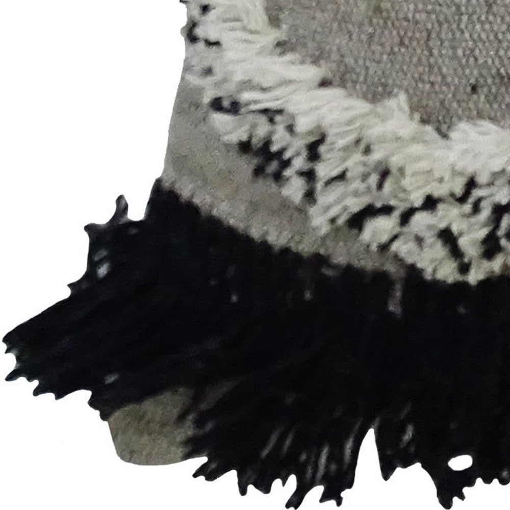 16" X 22" Black And Gray Diamond Handmade Cotton Blend Throw Pillow With Fringe