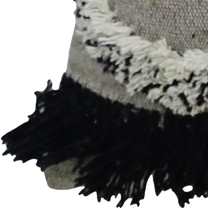 16" X 22" Black And Gray Diamond Handmade Cotton Blend Throw Pillow With Fringe
