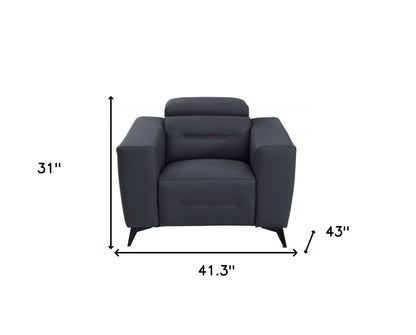 41" Dark Gray Italian Leather Power Recliner Chair