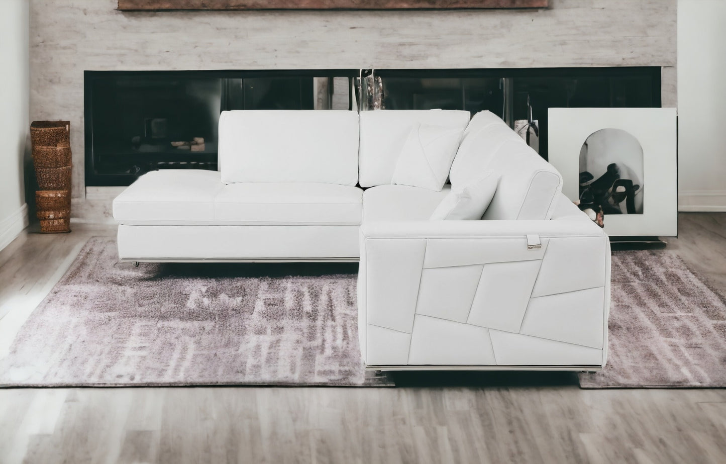 White Italian Leather Reclining L Shaped Two Piece Corner Sectional