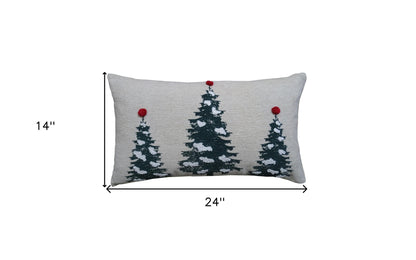 14" X 24" Red And Green Zippered Cotton Blend Christmas Tree Throw Pillow