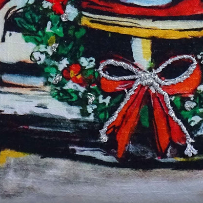 18" X 18" Red And Green Handmade Christmas Car Throw Pillow With Pom Poms