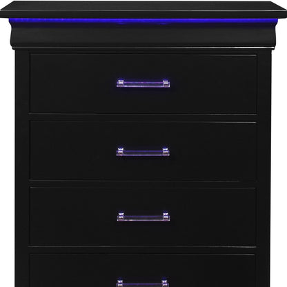 16" Black Solid Wood Five Drawer Chest with LED Lights