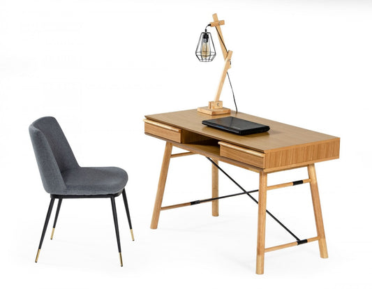 48" Oak Modern Rectangular Writing Desk With Two Drawers
