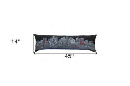 45" Black Boston Nighttime Skyline Lumbar Decorative Pillow
