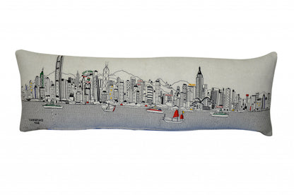 45" White Hong Kong Daylight Skyline Lumbar Decorative Pillow