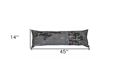 14" X 46" Black Gray and White Wool Zippered Pillow