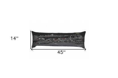 14" X 46" Black Gray and White Wool Zippered Pillow