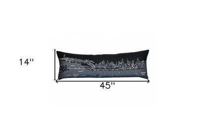 14" X 46" Black Gray and White Wool Zippered Pillow
