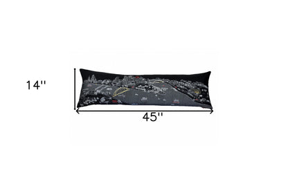 14" X 46" Black Gray and White Wool Zippered Pillow