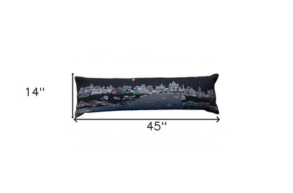 14" X 46" Black Gray and White Wool Zippered Pillow