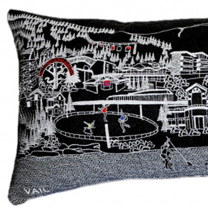 14" X 46" Black Gray and White Wool Zippered Pillow