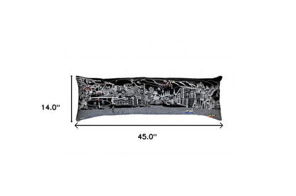 14" X 46" Black Gray and White Wool Zippered Pillow