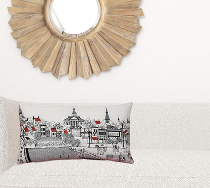 24" White Annapolis Daylight Skyline Lumbar Decorative Pillow