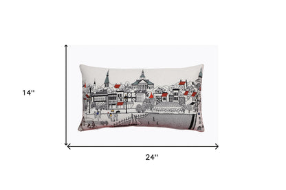 24" White Annapolis Daylight Skyline Lumbar Decorative Pillow