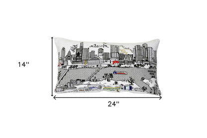 24" White Atlanta Daylight Skyline Lumbar Decorative Pillow