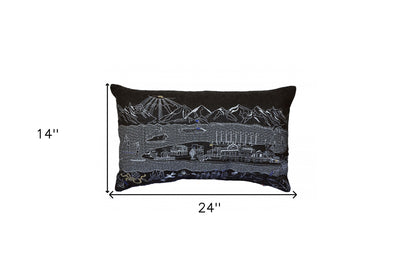 24" Black Homer Spit Nighttime Skyline Lumbar Decorative Pillow