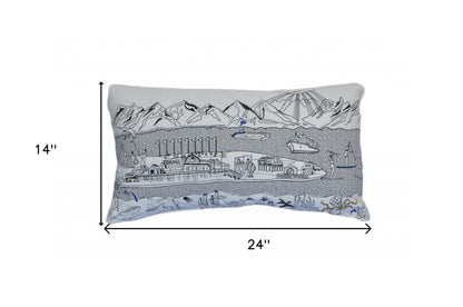 24" White Homer Spit Daylight Skyline Lumbar Decorative Pillow