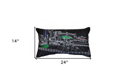 24" Black Lexington Nighttime Skyline Lumbar Decorative Pillow