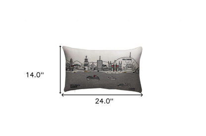 24" White Los Angeles Daylight Skyline Lumbar Decorative Pillow