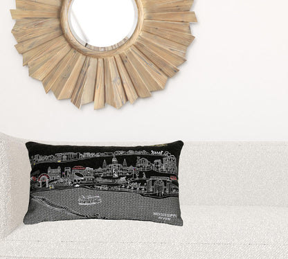 24" Black New Orleans Nighttime Skyline Lumbar Decorative Pillow
