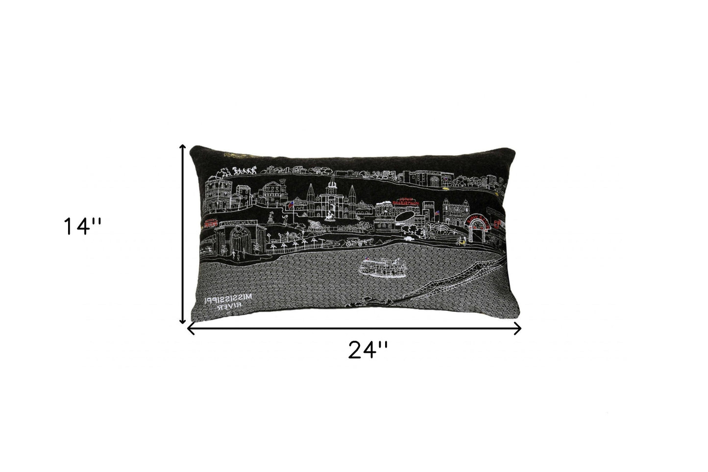 24" Black New Orleans Nighttime Skyline Lumbar Decorative Pillow