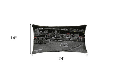 24" Black New Orleans Nighttime Skyline Lumbar Decorative Pillow