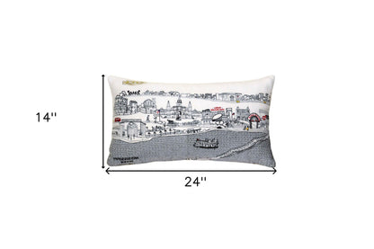 24" White New Orleans Daylight Skyline Lumbar Decorative Pillow