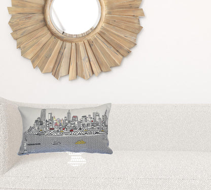 24" White NYC Daylight Skyline Lumbar Decorative Pillow