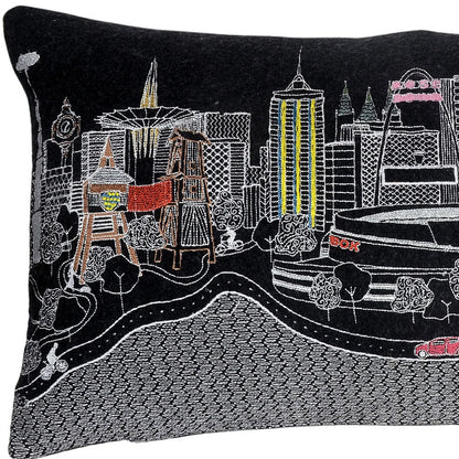 14" X 25" Black Gray and White Wool Zippered Pillow
