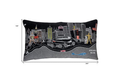 14" X 25" Black Gray and White Wool Zippered Pillow