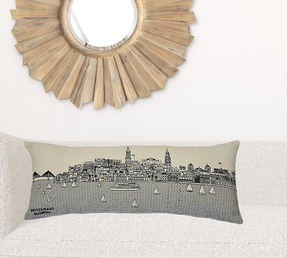 35" White Charleston Daylight Skyline Lumbar Decorative Pillow