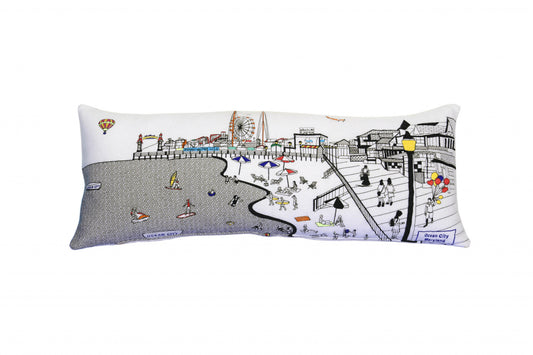 35" White Ocean City Maryland Daylight Skyline Lumbar Decorative Pillow