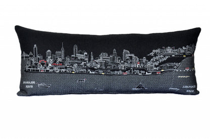 35" Black Philadelphia Nighttime Skyline Lumbar Decorative Pillow