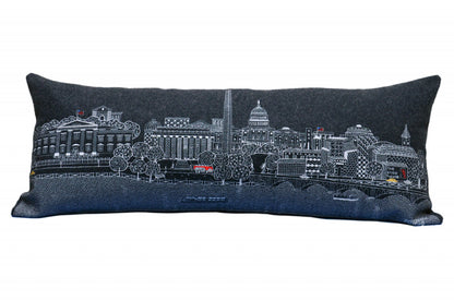 35" Black Washington DC Nighttime Skyline Lumbar Decorative Pillow