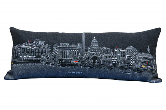 35" Black Washington DC Nighttime Skyline Lumbar Decorative Pillow